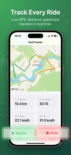 DarkTracker live ride tracking screen